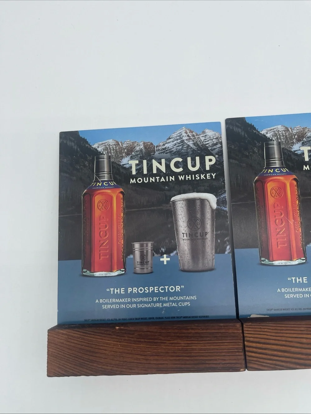 TINCUP MOUNTAIN WHISKEY The Prospector Metal Advertiser Bar Sign Set Of 2